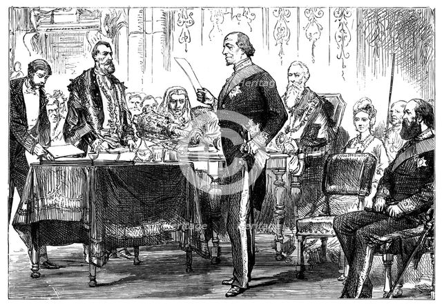 Benjamin Disraeli (1808-1881) receiving the freedom of the city of London, 1878. Artist: Unknown