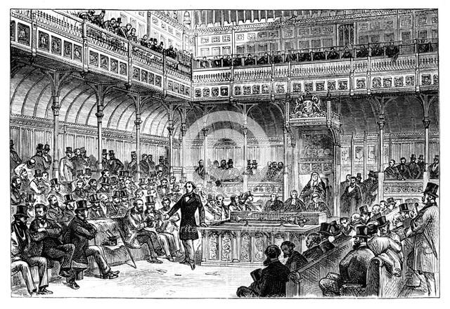 Benjamin Disraeli introducing his reform bill in the House of Commons, c1867. Artist: Unknown