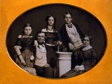 Benjamin family group portrait, posed around a column, between 1845 and 1858. Creator: Edward Tompkins Whitney