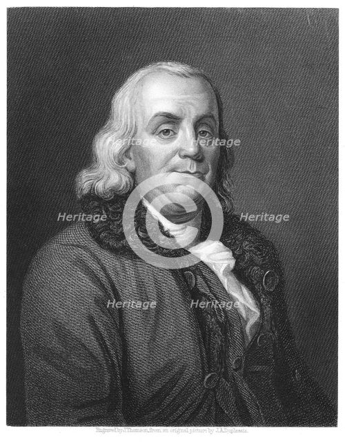 Benjamin Franklin, 18th century American scientist, inventor and statesman, 1835. Artist: Unknown
