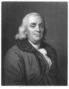 Benjamin Franklin, 18th century American scientist, inventor and statesman, 1835