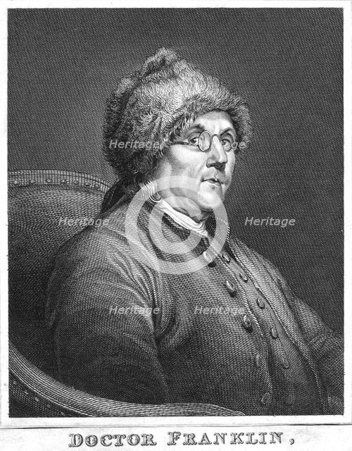 Benjamin Franklin, American scientist, inventor and statesman, late 18th century Artist: Unknown