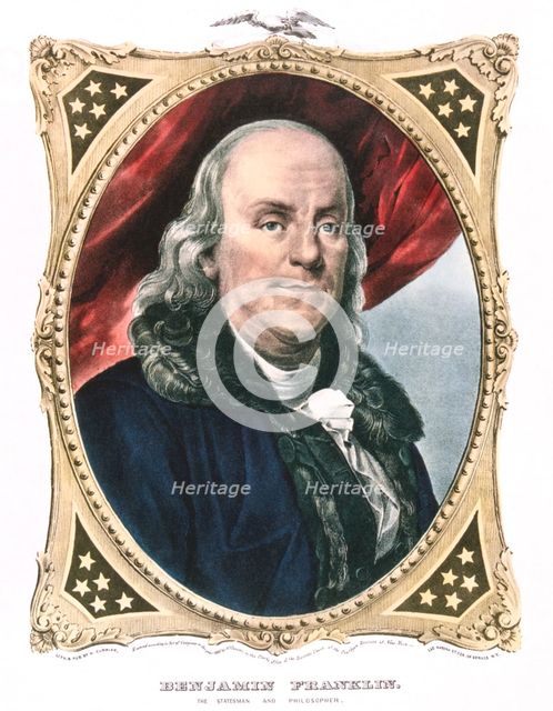 Benjamin Franklin, American statesman, printer and scientist, 19th century. Artist: Currier and Ives