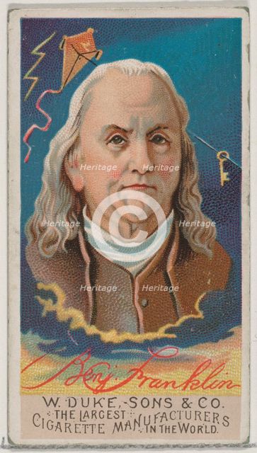 Benjamin Franklin, from the series Great Americans (N76) for Duke brand cigarettes, 1888., 1888. Creator: Unknown.