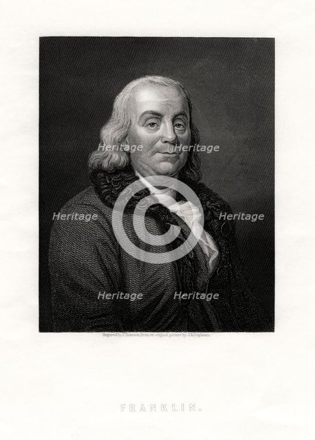 Benjamin Franklin, political figure and statesmen of the United States, 19th century. Artist: J Thomson
