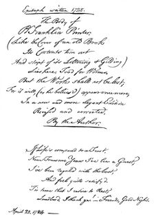Benjamin Franklin's epitaph, written by himself, 1728, (1840). Artist: Benjamin Franklin