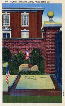 Benjamin Franklin's grave, Philadelphia, Pennsylvania, USA, 1937