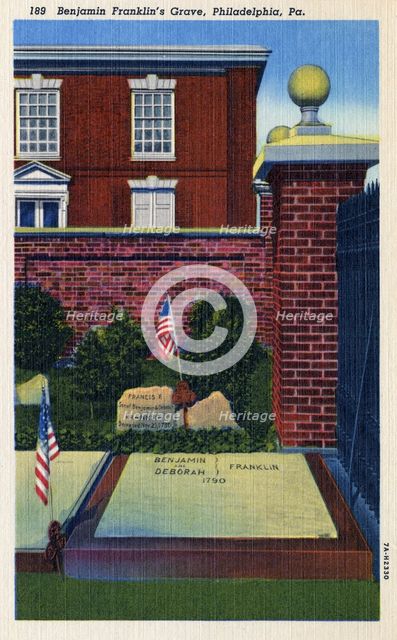 Benjamin Franklin's grave, Philadelphia, Pennsylvania, USA, 1937. Artist: Unknown