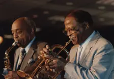 Benny Carter and Clark Terry, The Jazz Inn Party All Star Big Band Nordwijk, Netherlands, 1989. Creator: Brian Foskett
