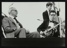 Benny Goodman watching Phil Flanigan and Chris Flory, Knebworth, Hertfordshire, 1982. Creator: Denis Williams