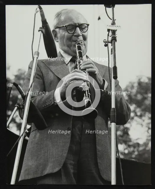 Benny Goodman playing his clarinet, Knebworth, Hertfordshire, 1982. Creator: Denis Williams.