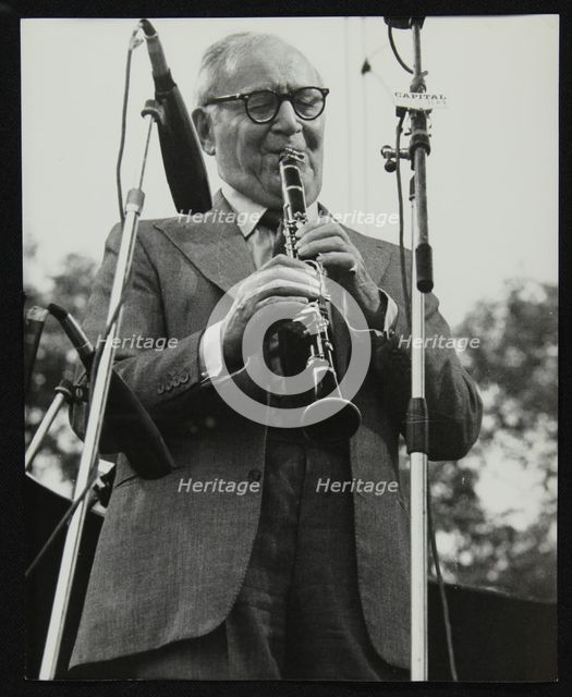 Benny Goodman playing his clarinet, Knebworth, Hertfordshire, 1982. Creator: Denis Williams.