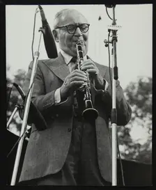 Benny Goodman playing his clarinet, Knebworth, Hertfordshire, 1982. Creator: Denis Williams