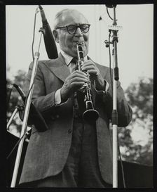 Benny Goodman playing his clarinet, Knebworth, Hertfordshire, 1982. Creator: Denis Williams