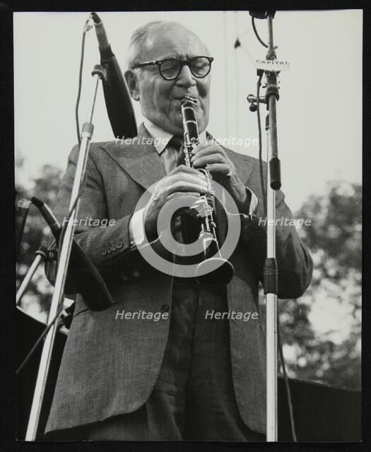 Benny Goodman playing his clarinet, Knebworth, Hertfordshire, 1982. Artist: Denis Williams