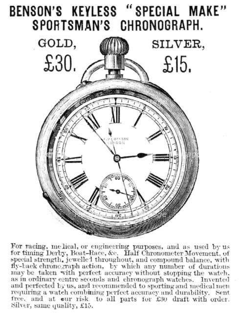 Benson's Keyless "Special Make" Sportsman's Chronograph, 1883. Creator: Unknown.