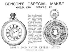 Benson's "Special Make" Lady's Gold Watch, 1883. Creator: Unknown