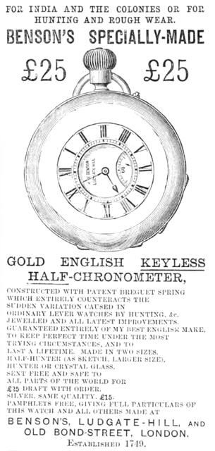 Benson's Specially-Made Gold English Keyless Half-Chronometer, 1883. Creator: Unknown.