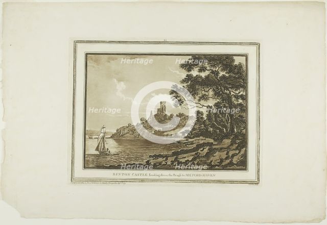 Benton Castle Looking down the Reach to Milford Haven, from Twelve Views in Aquatinta..., 1773-75. Creator: Paul Sandby.