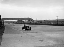 Bentley and Frazer-Nash BMW racing at Brooklands, 1938 or 1939. Artist: Bill Brunell