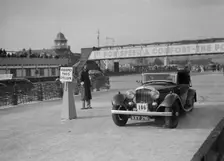 Bentley drophead coupe with Barker body competing in the JCC Rally, Brooklands, Surrey, 1939. Artist: Bill Brunell