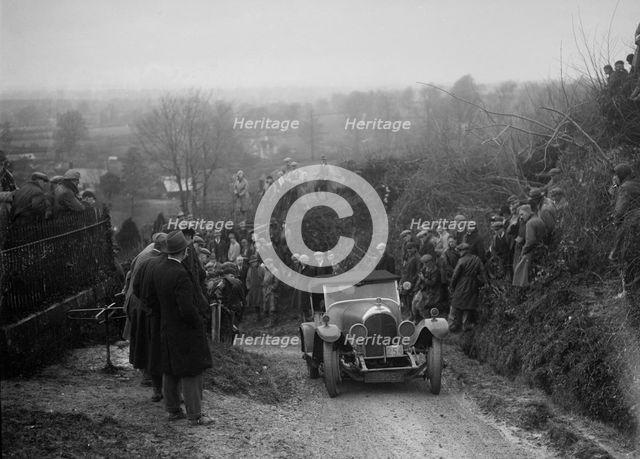 Bentley of FE Elgood competing in the MCC Exeter Trial, Ibberton Hill, Dorset, 1930. Artist: Bill Brunell.