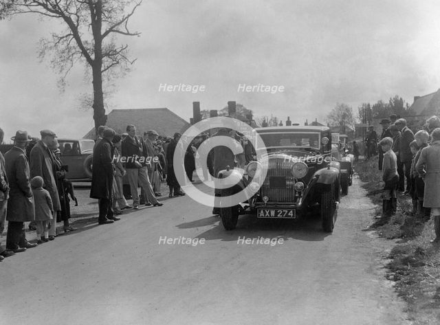 Bentley saloon of SK Thornley competing in the RSAC Scottish Rally, 1934. Artist: Bill Brunell.