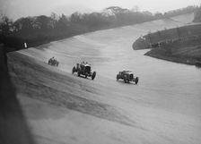 Bentleys of Eddie Hall and RO Williams and a Bugatti, BARC meeting, Brooklands, Surrey, 1931 Artist: Bill Brunell