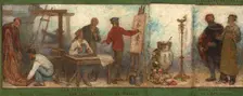 Benvenuto Cellini, 16th century artist, admiring products of modern art: Fabrics: Sketch..., 1880. Creator: Edmond Eugene Valton