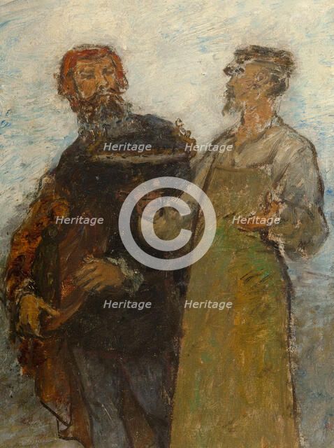 Benvenuto Cellini, 16th century artist, admiring products of modern art: Fabrics: Sketch..., 1880. Creator: Edmond Eugene Valton.