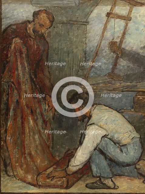 Benvenuto Cellini, 16th century artist, admiring products of modern art: Fabrics: Sketch..., 1880. Creator: Edmond Eugene Valton.