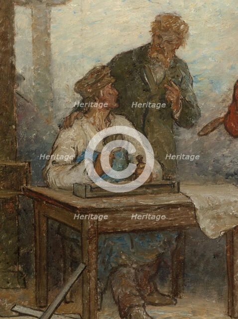 Benvenuto Cellini, 16th century artist, admiring products of modern art: Fabrics: Sketch..., 1880. Creator: Edmond Eugene Valton.