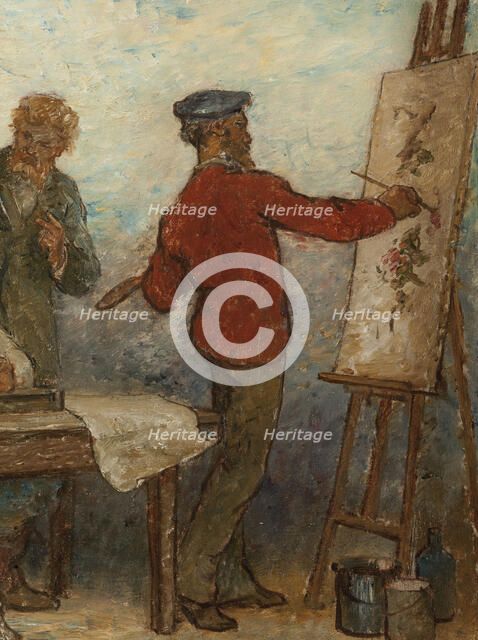 Benvenuto Cellini, 16th century artist, admiring products of modern art: Fabrics: Sketch..., 1880. Creator: Edmond Eugene Valton.