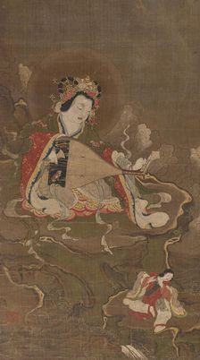 Benzaiten playing a biwa, ca 1400. Creator: Anonymous