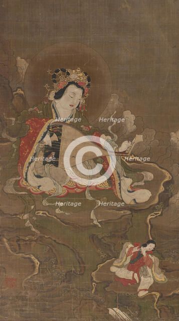 Benzaiten playing a biwa, ca 1400. Creator: Anonymous.