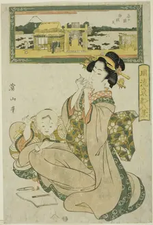 Benzaiten Shrine at Shinobugaoka (Shinobugaoka Benzaiten), from the "Fashionable..., c. 1824/29. Creator: Kikukawa Eizan