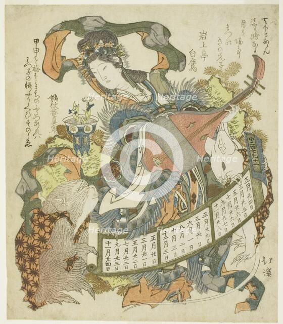Benzaiten with monkey and rat, 1828. Creator: Totoya Hokkei.