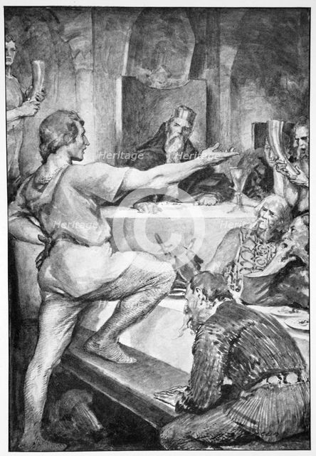'Beowulf replies haughtily to Hunferth', 1910.  Creator: John Henry Frederick Bacon.