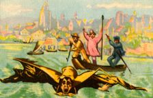 Berblinger's attempt to fly across the Danube, 1811, (1932). Creator: Unknown