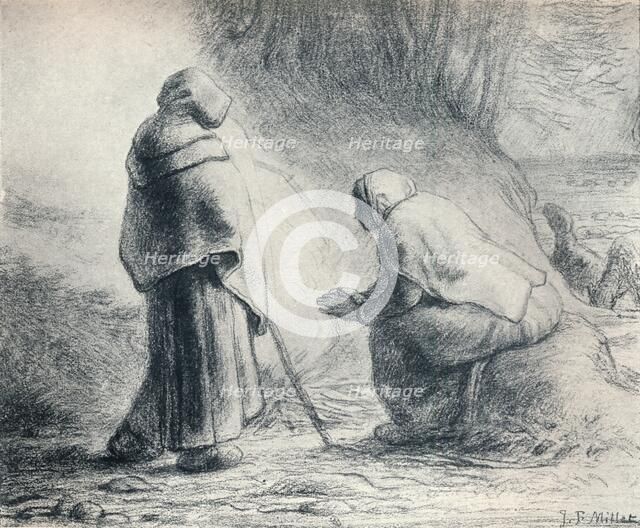 'Bergeres Se Chauffant', (Shepherds at a Fire), 19th century. Artist: Jean Francois Millet.