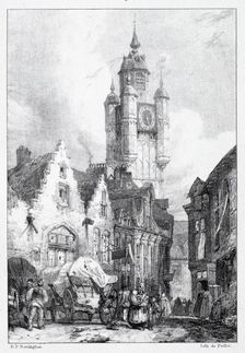 Bergues: La Tour du marché, 1824. Creator: Richard Parkes Bonington (British, 1802-1828)