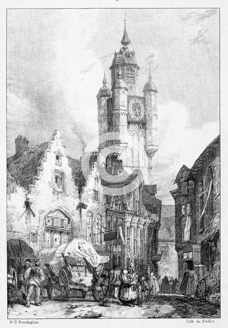 Bergues: La Tour du marché, 1824. Creator: Richard Parkes Bonington (British, 1802-1828).