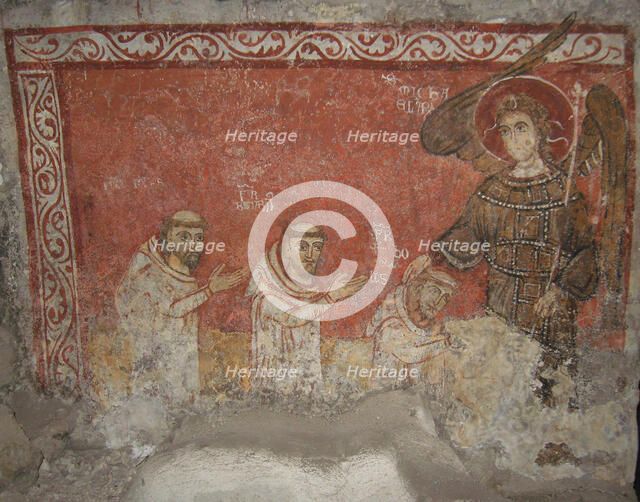 Bernard the Pilgrim and his followers, blessed by Saint Michael the Archangel, ca 950. Creator: Anonymous.