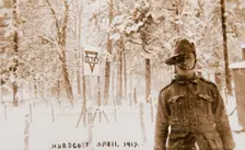 Bernard Laurence Barney Nugent at the YMCA hut at Hurdcott Camp, Salisbury Plains, England, 1917. Creator: Murphy