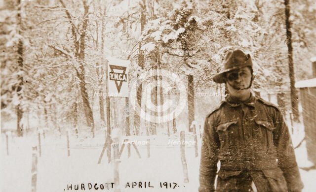 Bernard Laurence 'Barney' Nugent at the YMCA hut at  Hurdcott Camp, Salisbury Plains, England, 1917. Creator: Murphy.
