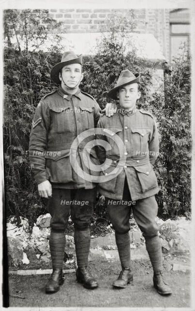 Bernard Laurence 'Barney' Nugent and friend Robert 'Bob' Waugh, Christmas 1917. Creator: Murphy.