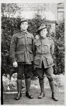 Bernard Laurence Barney Nugent and friend Robert Bob Waugh, Christmas 1917. Creator: Murphy