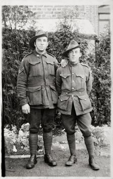 Bernard Laurence Barney Nugent and friend Robert Bob Waugh, Christmas 1917. Creator: Murphy