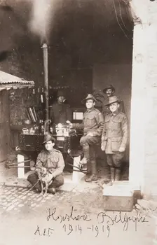 Bernard Laurence Barney Nugent, postcard handwritten Hastiere Belgique A.I.F. 1914-1919. Creator: Murphy
