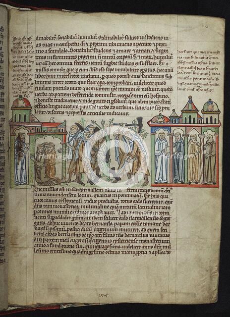 Bernard of Clairvaux sending monks to daughter houses, Cistercian monks, 1249-1250. Creator: Anonymous.
